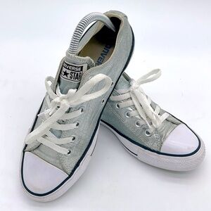 Converse Shiny Silver & White Low-Top Sneakers Unisex Women's Size 8 Mens Size 6